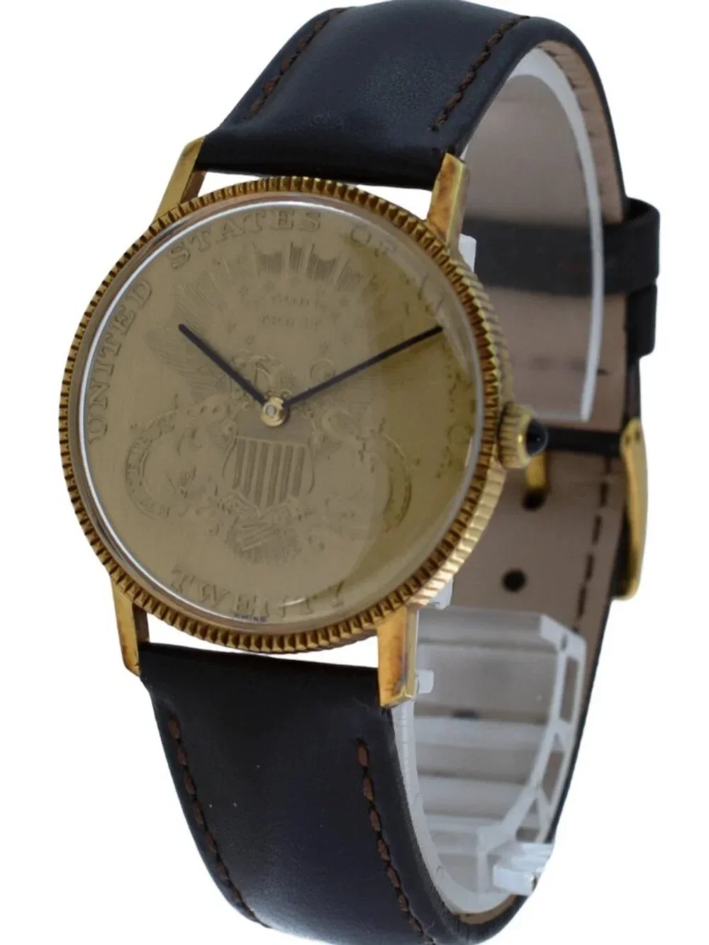 Vintage 34mm 20 Dollar Gold Coin Gold Plated Swiss Mechanical Watch Ref: 7001!
